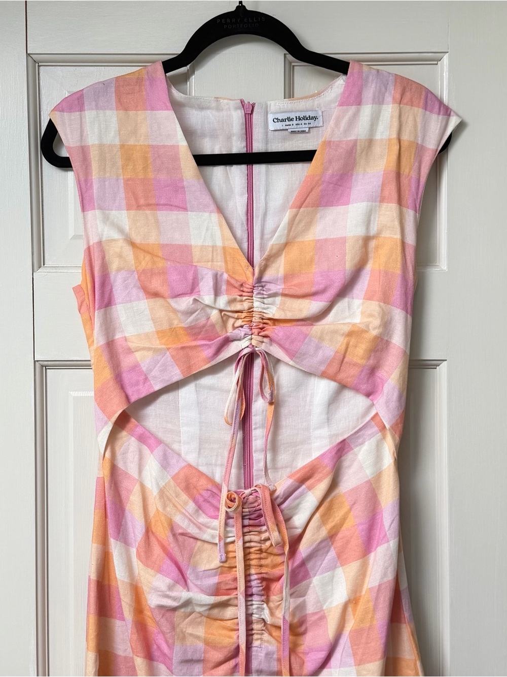 Charlie Holiday Pink & Orange Gingham Cutout Dress